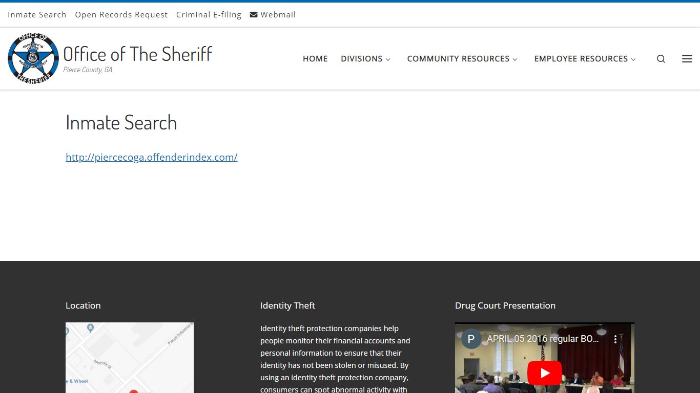 Inmate Search – Office of The Sheriff - Pierce County, GA