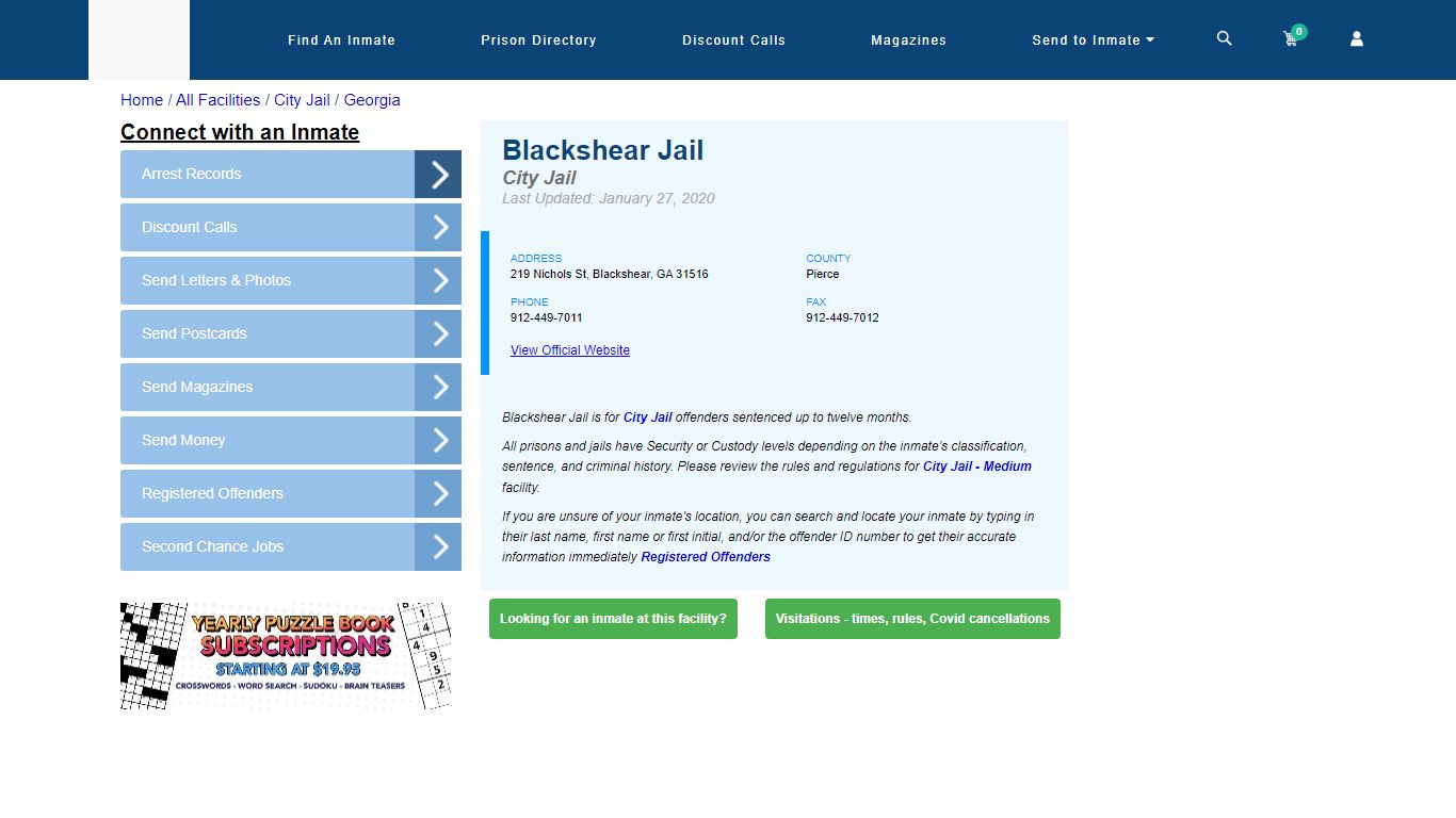 Blackshear Jail | Inmate Locator